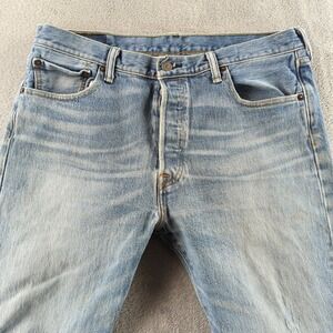 Levis 501 Jeans Mens 34x32 Blue Light Wash Distressed 100% Cotton Whiskered